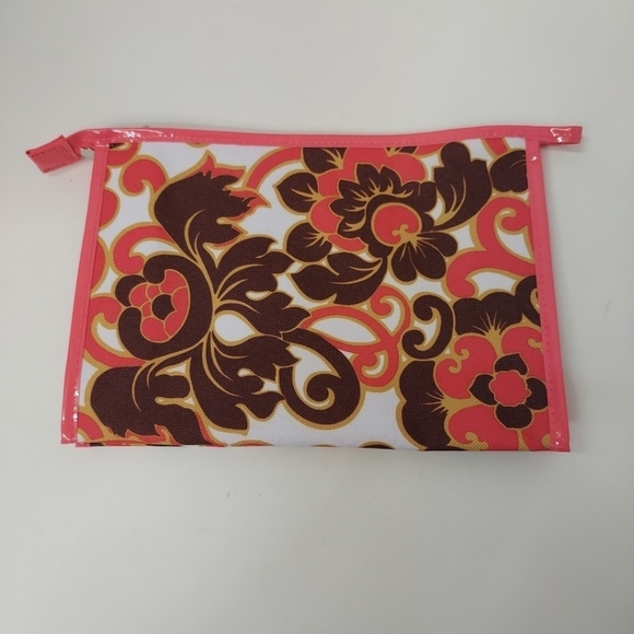 Milly for Clinique Make Up Bag Cosmetic Case Zipper Pink Brown Flower Floral - Picture 5 of 12